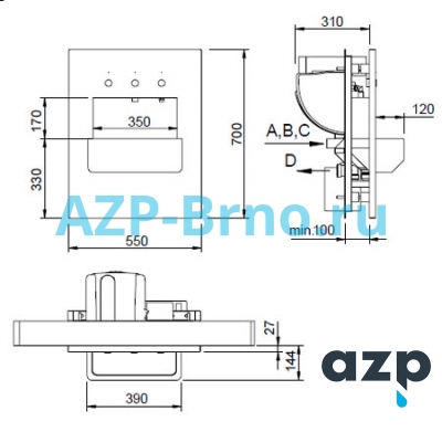 Многофункциональная раковина из нержавеющей стали AUM 026 AZP Brno Чехия (фото, схема)